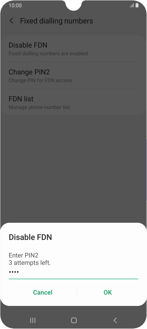 Key in your PIN2 and press OK. The default PIN2 is 0000.