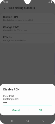Key in your PIN2 and press OK. The default PIN2 is 0000.