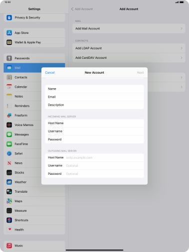 Press Host Name and key in the name of your email provider's outgoing server.