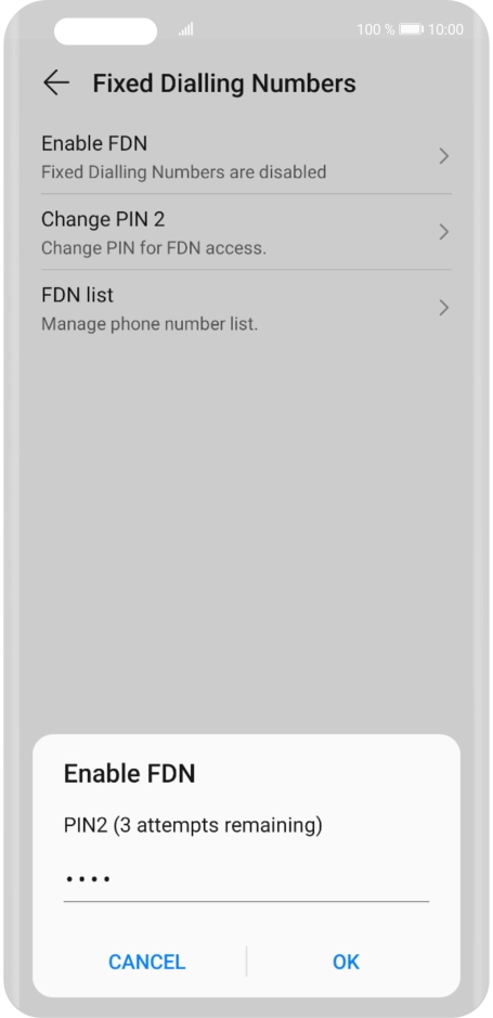 Key in your PIN2 and press OK. The default PIN2 is 0000.