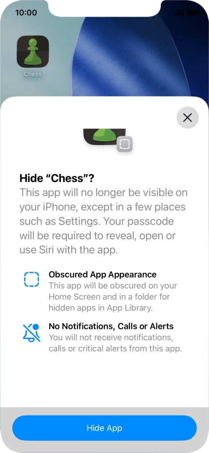 Press Hide App.