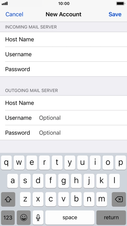 Press Username and key in the username for your email account.