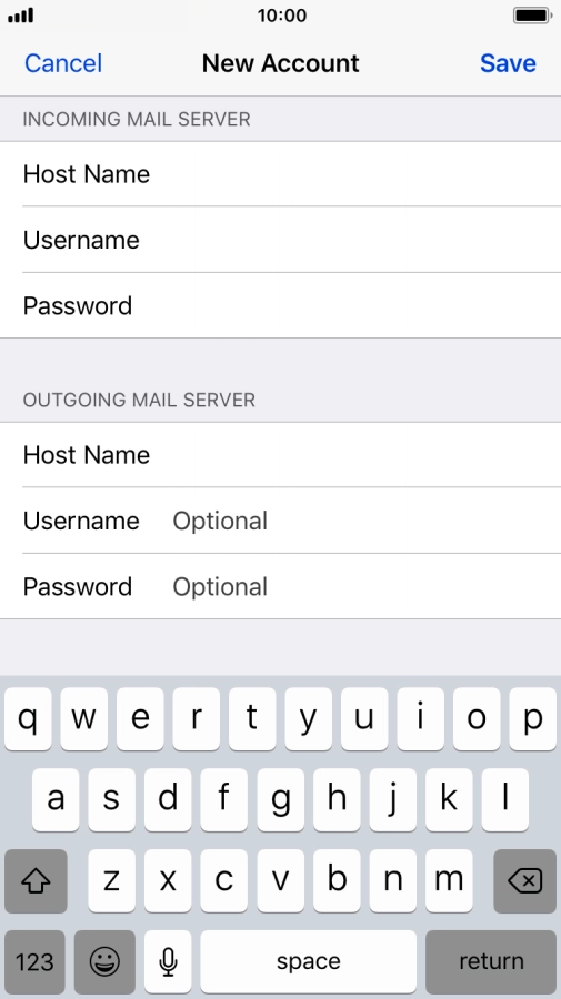 Press Username and key in the username for your email account.