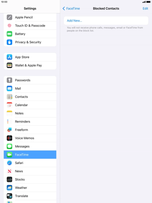 Press Add New... and follow the instructions on the screen to block a contact.
