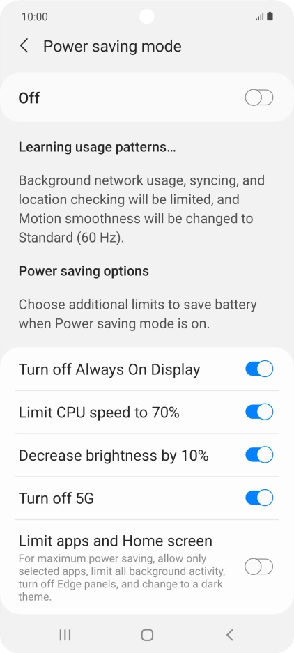 Press the indicators next to the required settings.