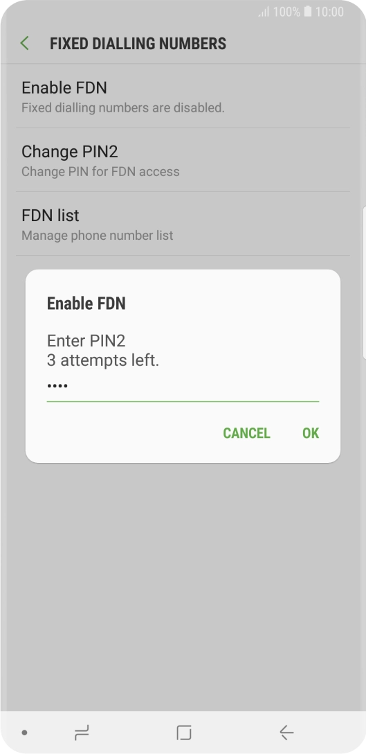 Key in your PIN2 and press OK. The default PIN2 is 0000.