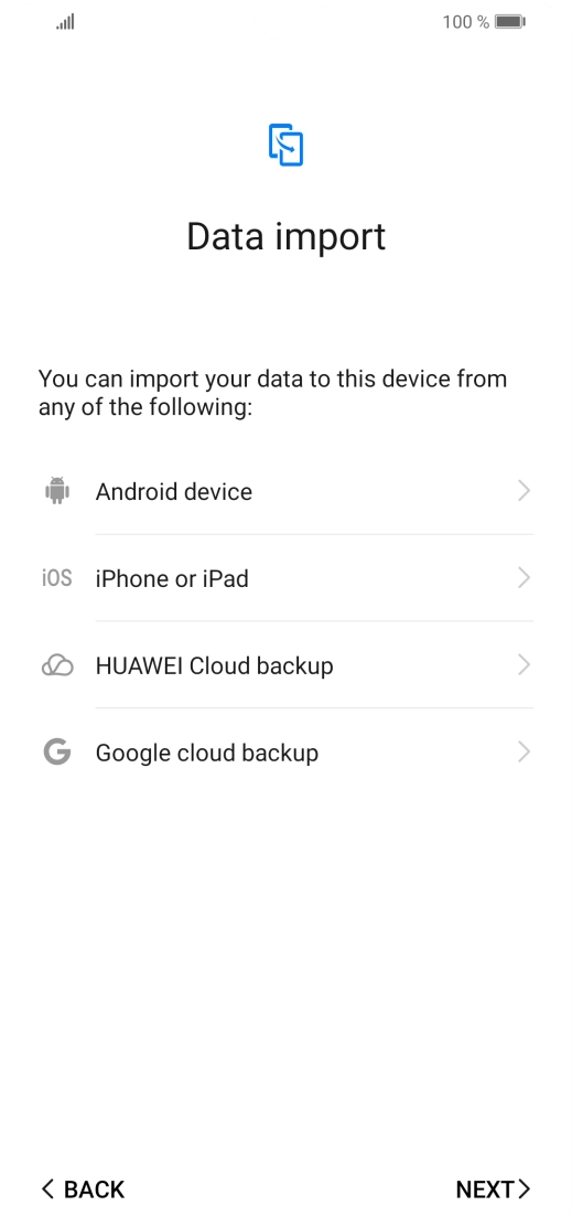 You can transfer the contents of another phone to your phone when it's activated for the first time and after a factory reset. When this screen is displayed, your phone is ready to transfer contents from another phone.