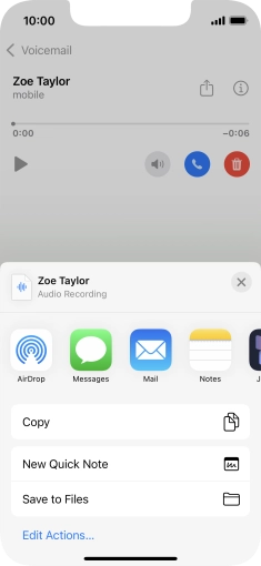 Press the required setting and follow the instructions on the screen to share or save the message.