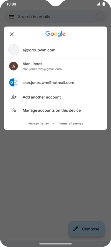 Press the required email account.