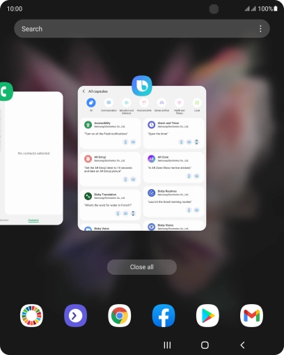 To end one running application, slide your finger upwards on the required application.