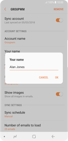 Key in the required sender name and press OK.