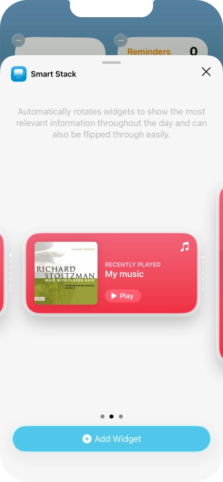 Slide your finger right or left on the screen to select the required widget size.