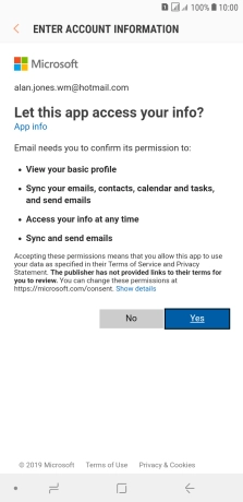 If this screen is displayed, you email account has been recognised and set up automatically. Follow the instructions on the screen to key in more information and finish setting up your phone.