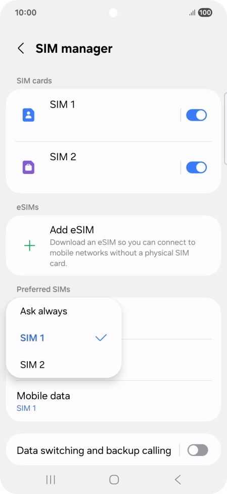 Press the required setting.
