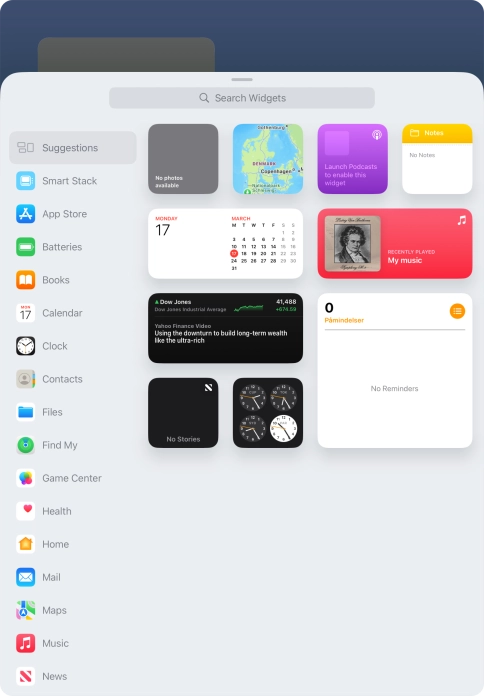 Press the required widget.