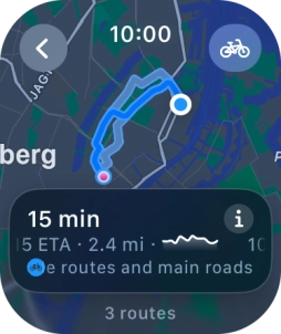 Turn the Digital Crown to see the suggested routes.