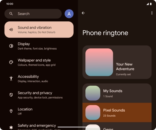 Press the required category.