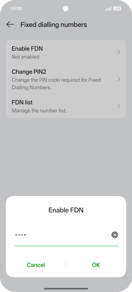 Key in your PIN2 and press OK. The default PIN2 is 0000.
