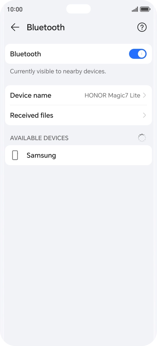 Press the required Bluetooth device and follow the instructions on the screen to pair the device with your phone.