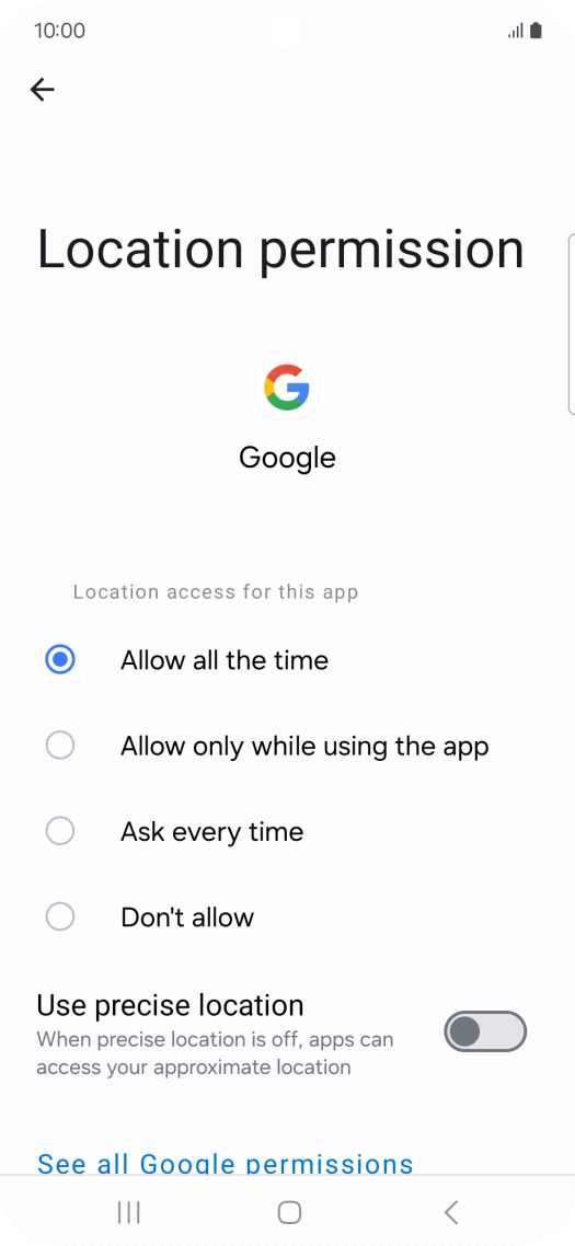 Press the required setting.
