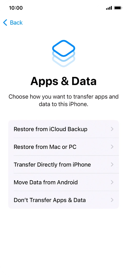 Press Don't Transfer Apps & Data and follow the instructions on the screen to finish the activation.