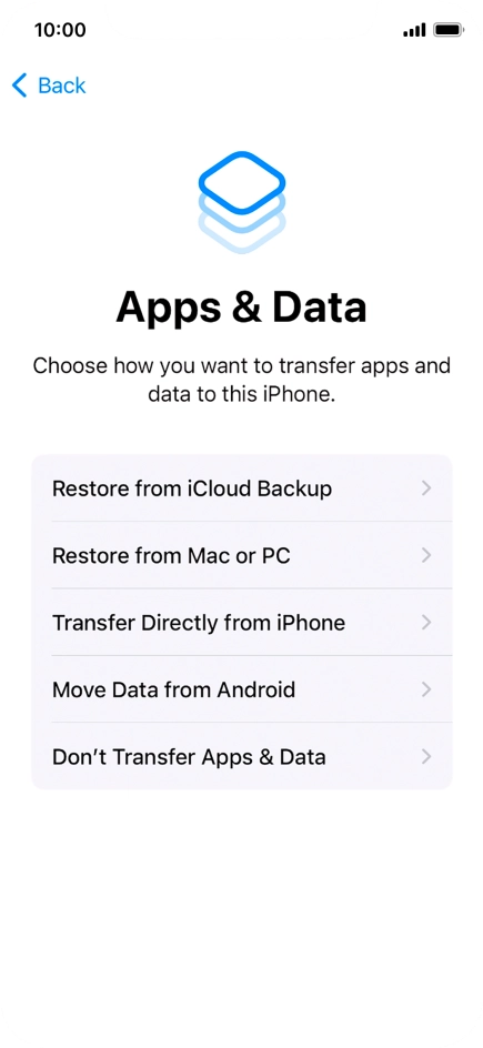 Press Don't Transfer Apps & Data and follow the instructions on the screen to finish the activation.
