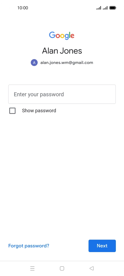 Press Enter your password and key in the password for your Google account.