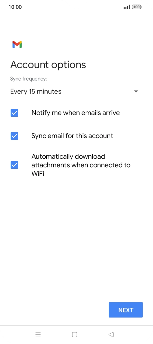 If this screen is displayed, you email account has been recognised and set up automatically. Follow the instructions on the screen to key in more information and finish setting up your phone.