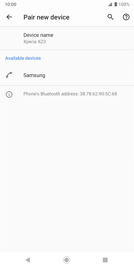 Press the required Bluetooth device and follow the instructions on the screen to pair the device with your phone.
