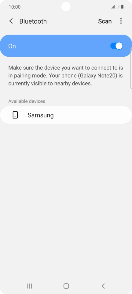 Press the required Bluetooth device and follow the instructions on the screen to pair the device with your phone.