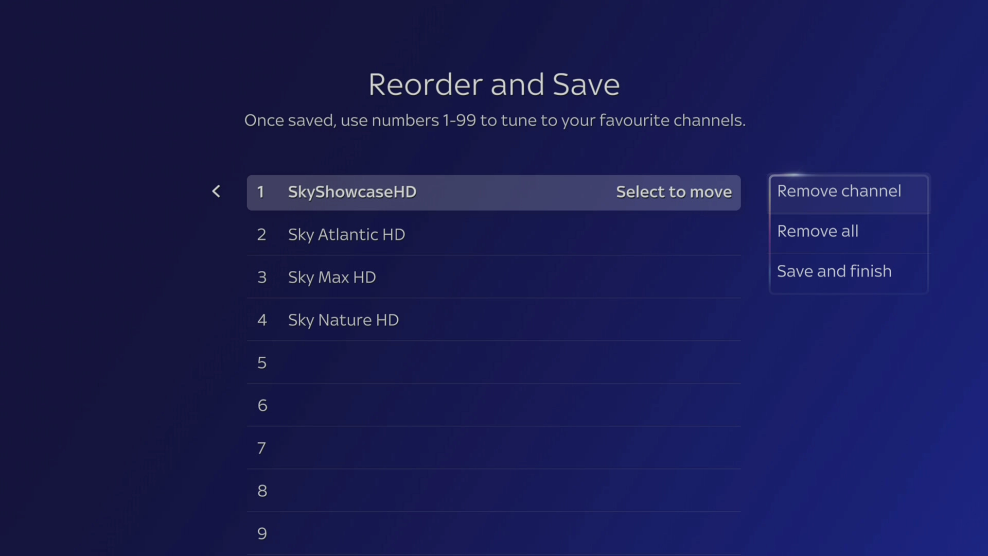 Follow the instructions on the screen to change the position of the selected TV channels.