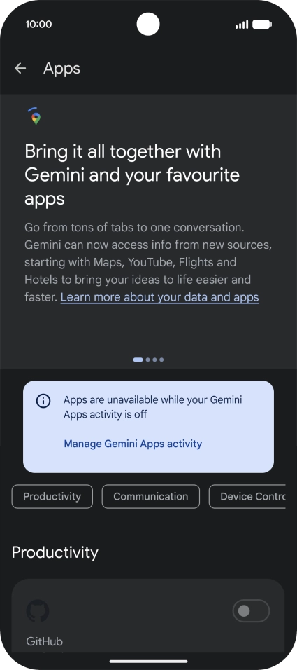 Press the indicator next to the required extension to turn on the function.