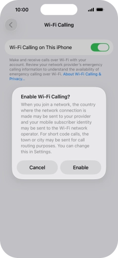 If you turn on the function, press Enable.