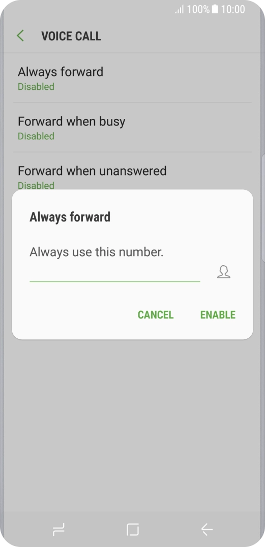 Key in +447953222222 and press ENABLE.