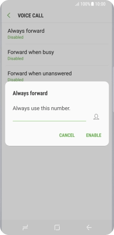 Key in +447953222222 and press ENABLE.