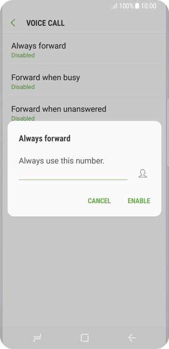 Key in +447953222222 and press ENABLE.
