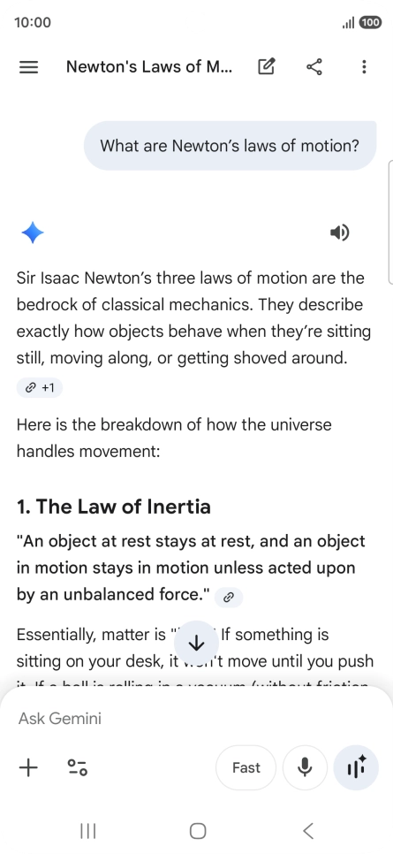 Transcription of the conversation with Gemini Live is now displayed.