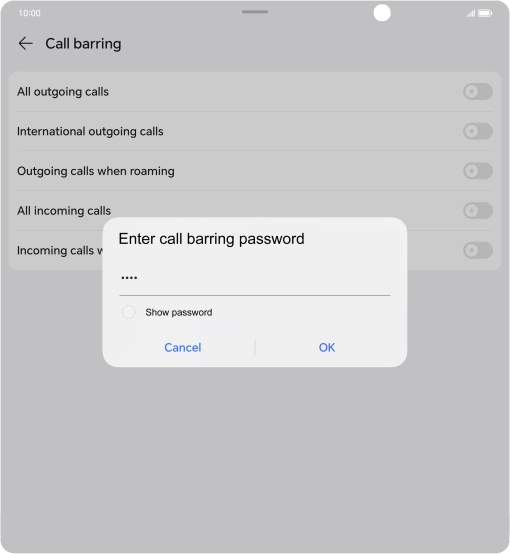 Key in your barring password and press OK.