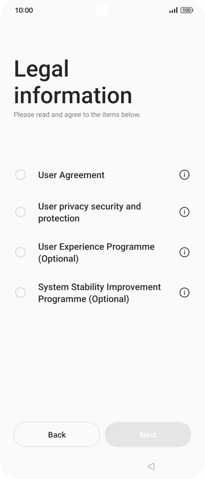 Press the fields next to the required settings to select them.