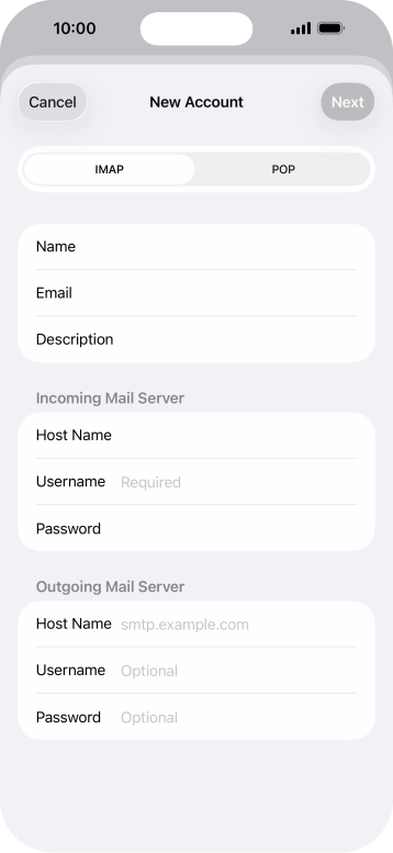 Press Username and key in the username for your email account.