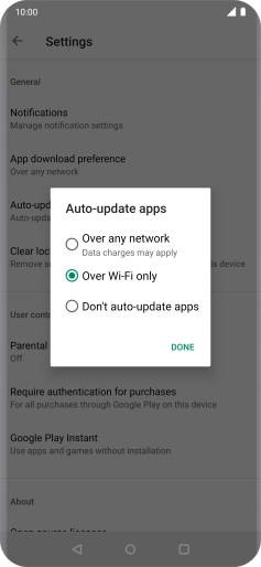 To turn on automatic update of apps using mobile network, press Over any network.