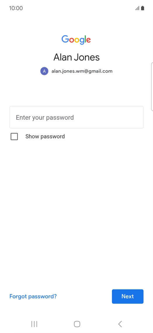 Press Enter your password and key in the password for your Google account.