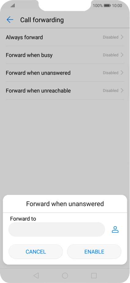 Key in +447953222222 and press ENABLE.