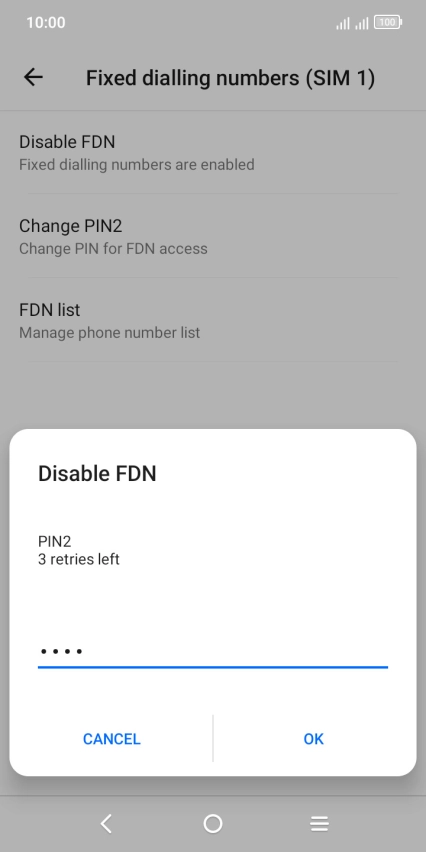 Key in your PIN2 and press OK. The default PIN2 is 0000.