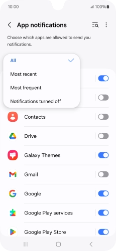 Press the required setting.