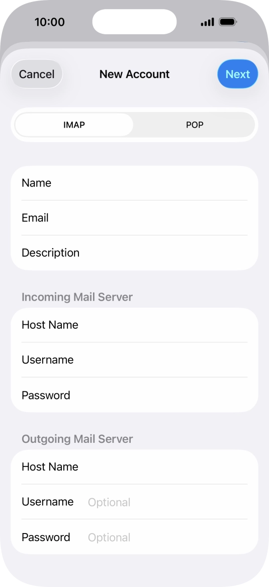 Press Username and key in the username for your email account.