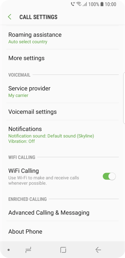 When Wi-Fi calling is active, the Wi-Fi calling icon is displayed.