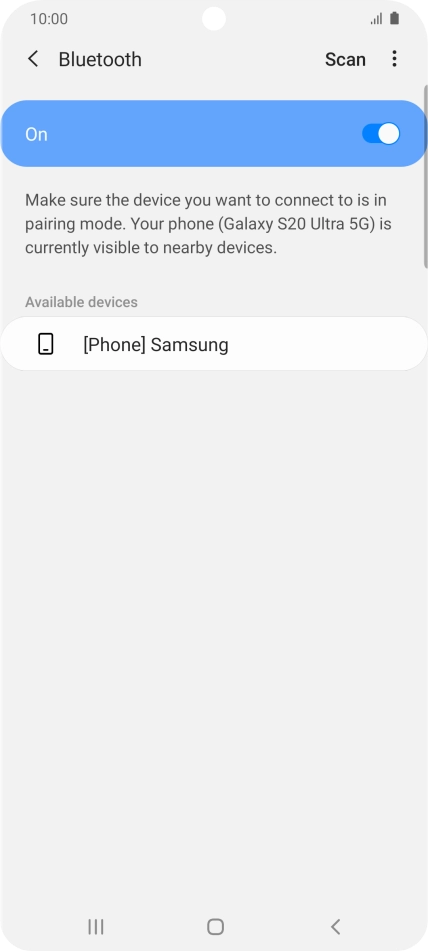 Press the required Bluetooth device and follow the instructions on the screen to pair the device with your phone.