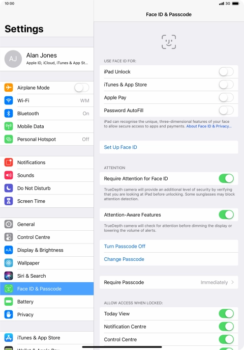 Press Turn Passcode Off and key in the lock code.