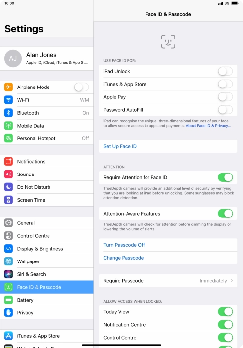 Press Turn Passcode Off and key in the lock code.